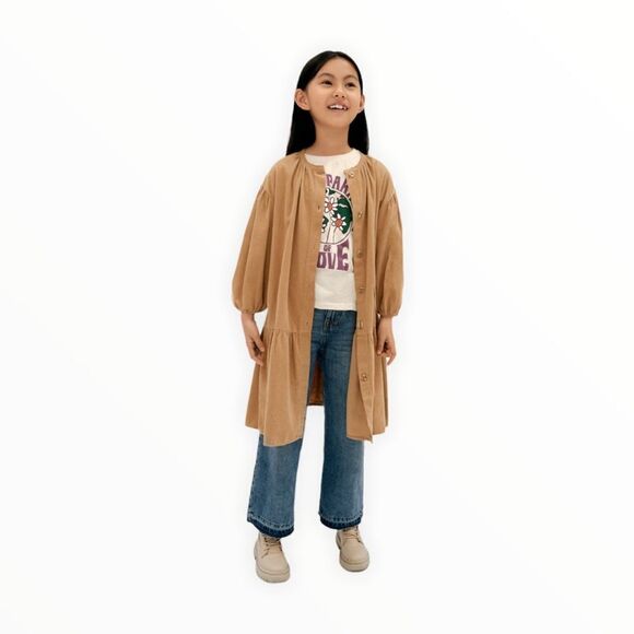 ZARA Kids | Tan | RUFFLED CORDUROY DRESS - Picture 5 of 6